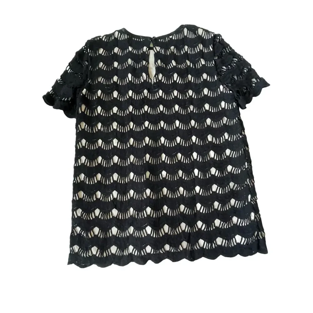 Kate Spade Scallop Crochet Lace Top Blouse Black Lined S $268